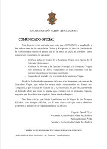 Comunicado de La Archicofradía de María Auxiliadora de La Palma del Condado 