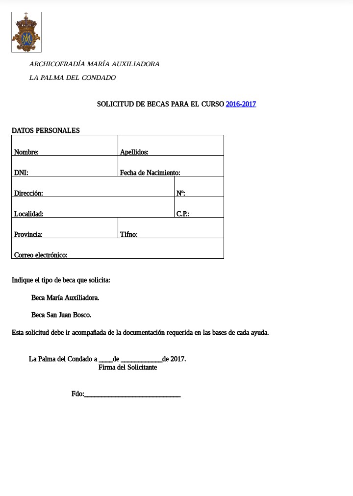 solicitud de becas María Auxiliadora